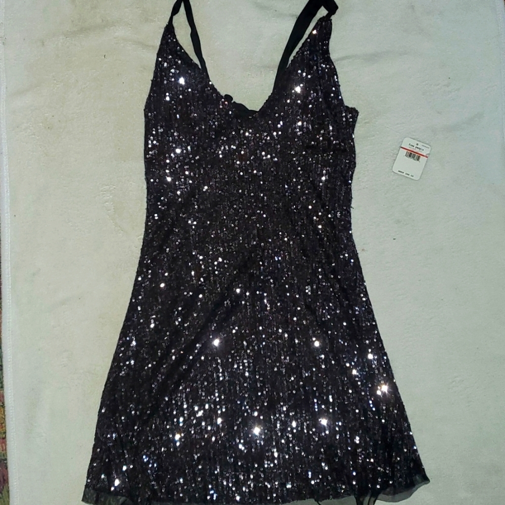 Charcoal black sequin mini dress